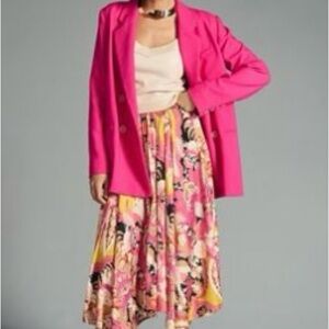 Anthropologie Pink and Yellow Floral A-Line Skirt